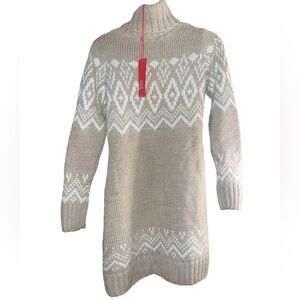 Esprit Beige and White Fair Isle Turtleneck Sweater Dress